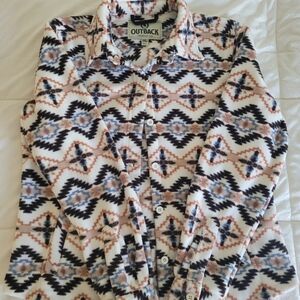 Outback Trading Co. Aztec Print Button-Up Shirt Jacket - White, Black, Tan, Blue